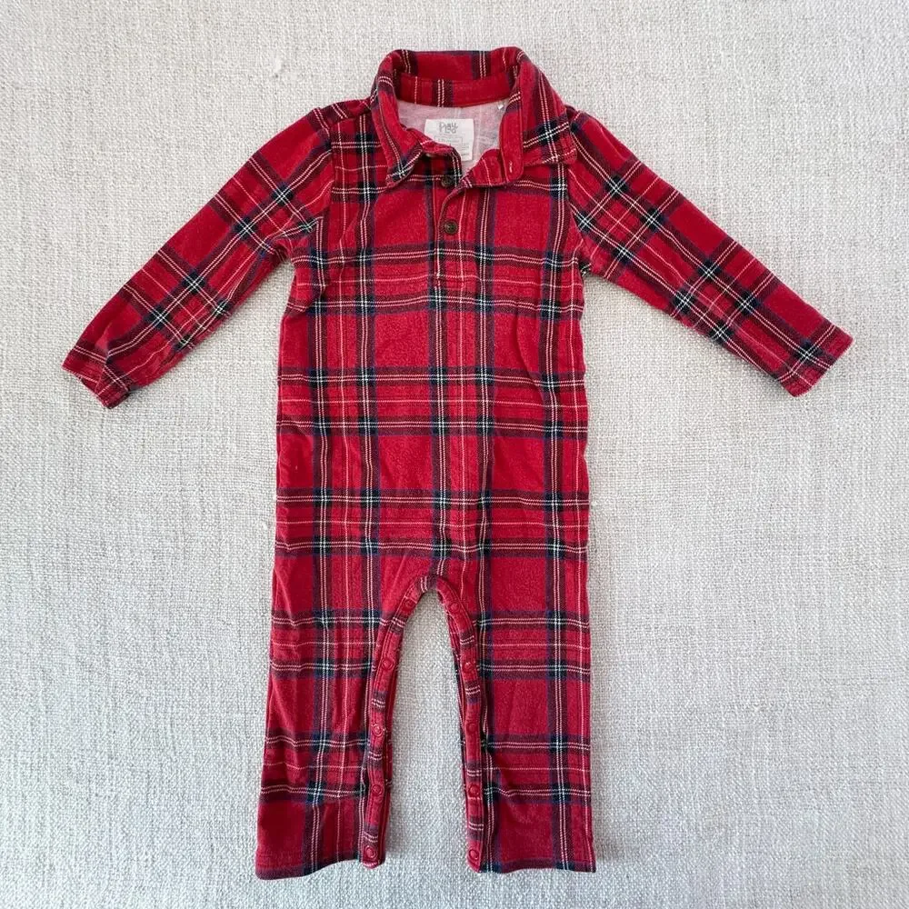 Little Sleepies Red Plaid Romper GUC 6-12mo